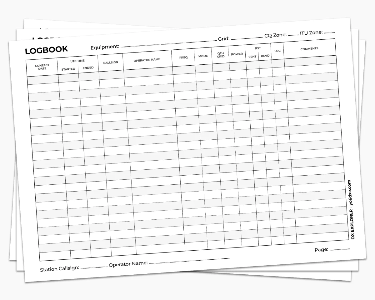 A4 Printable QSO Logbook Template