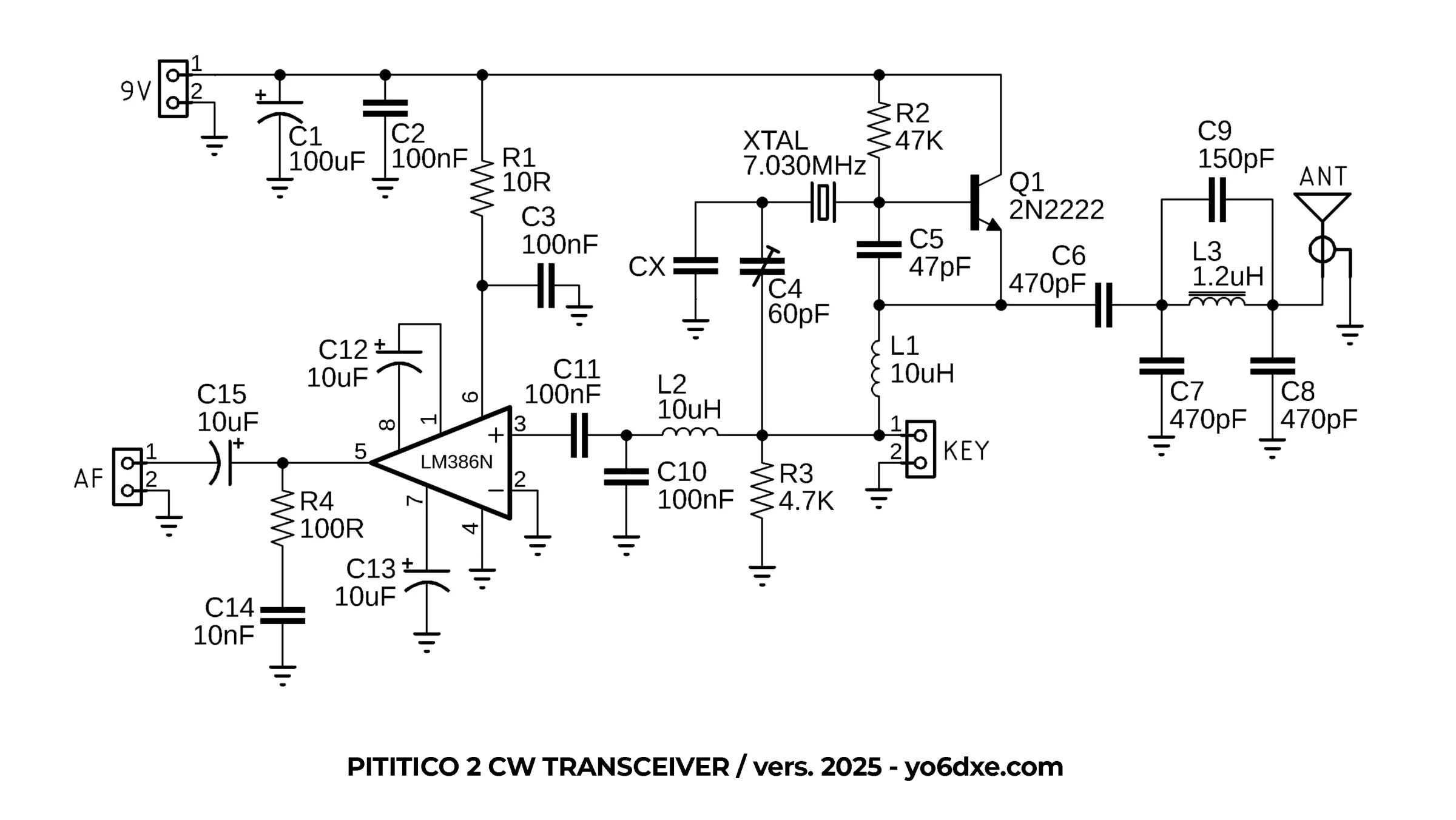 Pititico 2 CW Transceiver Schematic