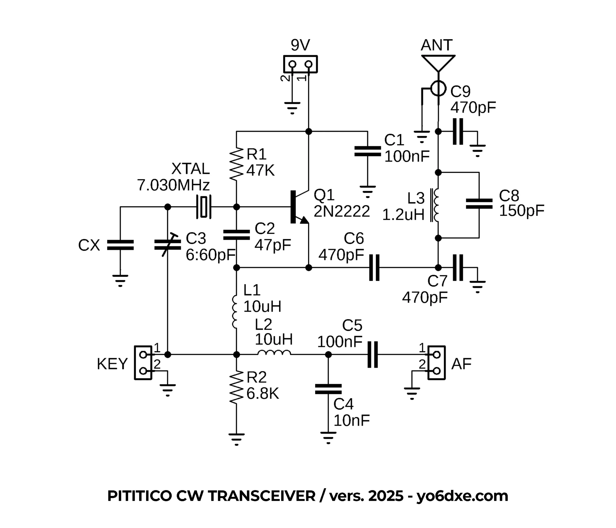 Pititico CW Transceiver Schematic by YO6DXE