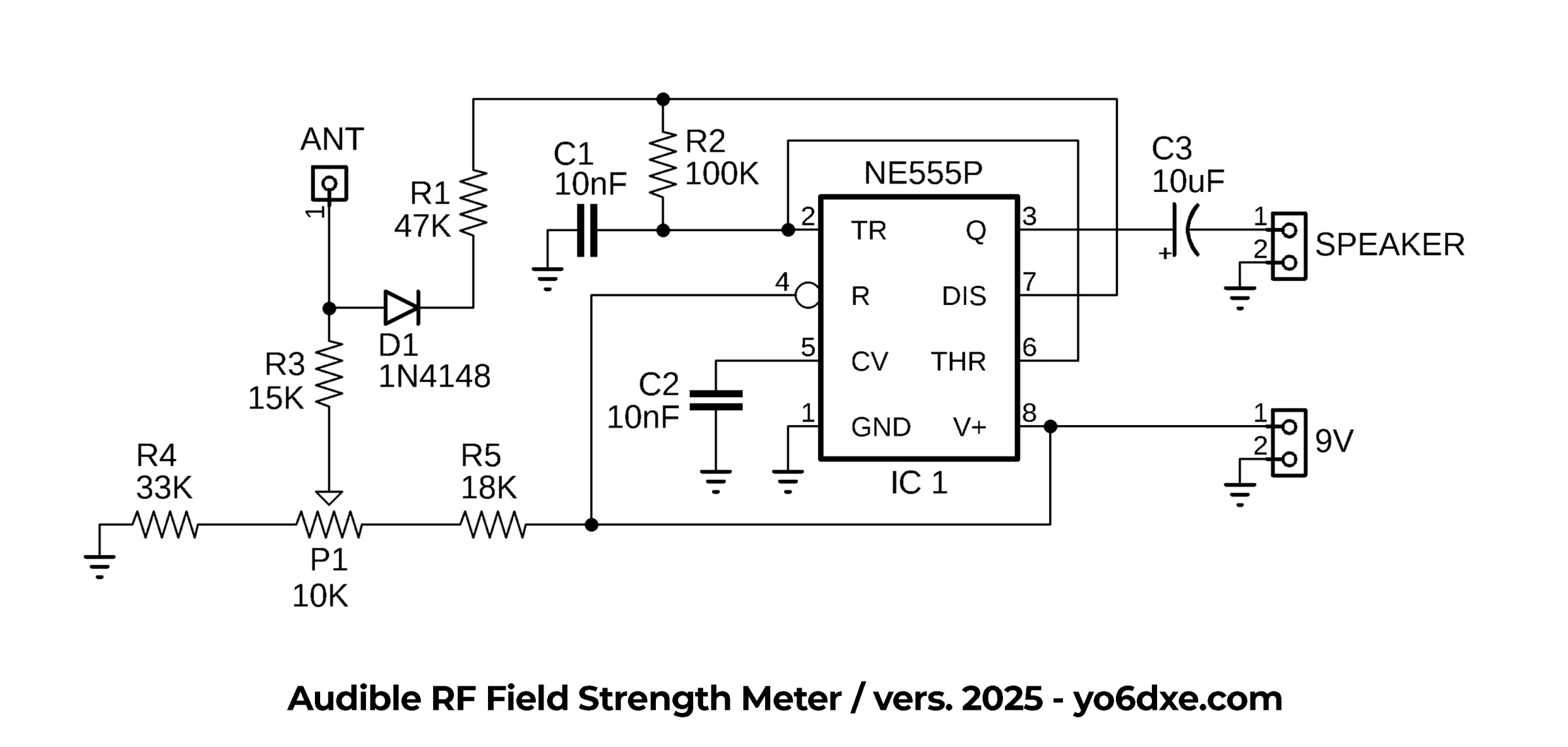 Audible RF Field Strength Meter Schematic